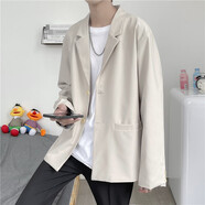 凡迪時(shí)尚西裝男西服輕熟風(fēng)長(cháng)袖休閑西裝男春夏季新款韓版修身大碼胖子西裝 卡其色 L