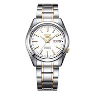 精工（SEIKO）手表男表SEIKO5號系列雙日歷休閑時(shí)尚商務(wù)鋼帶全自動(dòng)機械男士腕表 間金白盤(pán)SNKL47J1