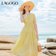 LAGOGO淺黃色泡泡袖連衣裙女拉谷谷夏季新款多巴胺初戀裙減齡裙子 淺黃色(K7) XL