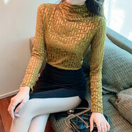 葉紫楓 打底衫女2025春季新款半高領(lǐng)百搭女裝燙鉆蕾絲加絨加厚內搭小衫 土豪金常規款 S