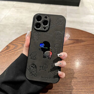 麥煥 蘋果15ProMax手機殼新款 iPhone14/13/12/11鐳射翻毛皮保護套16promax防摔潮牌卡通軟殼 【蠟筆小新】（黑色）-鐳射翻毛皮 蘋果16Pro