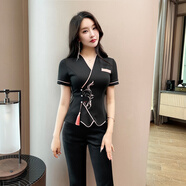 童媛妃美容院足浴技師工作服女中國風(fēng)美容美發(fā)養生會(huì )所spa按摩桑拿工服 黑色（褲套裝） S