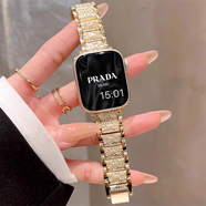 星迎滿(mǎn)天星鑲鉆小米紅米手表6/5/4表帶Redmi6 Watch5/4/3/2/1代金屬表鏈高級青春運動(dòng)男女腕帶新款適用 粗款滿(mǎn)天星鑲鉆-金色  紅米3代青春版/Lite版+黑色表殼