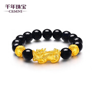 CEMNI千年珠寶 黃金貔貅手鏈男足金999轉(zhuǎn)運(yùn)珠手串女3D硬金瑪瑙手鏈禮物 1貔貅+2金珠+10mm瑪瑙【約2g】小版