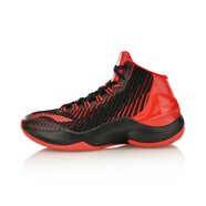 李寧（LI-NING）男子減震回彈透氣耐磨防滑支撐包裹中幫籃球比賽鞋ABAM053 標準黑/朱砂紅 44