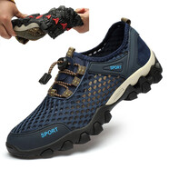 奇策網(wǎng)布鞋透氣網(wǎng)鞋男夏天軟底休閑鞋戶(hù)外運動(dòng)鞋一腳蹬老北京健步鞋子 藍色 44