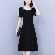 薇洛萱（WeiLuoXuan）2025夏季新款法式氣質(zhì)顯瘦釘鉆小黑裙連衣裙女裝夏天中長裙子9976 黑色 XL 建議115-130斤