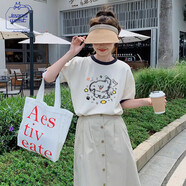 JEANSWEST CLUB真維斯短袖t恤女士純棉拼撞色顯瘦半袖休閑寬松百搭上衣服女