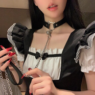 戚小米貓咪鈴鐺項(xiàng)圈女頸帶鏈子頸圈choker鎖骨鏈皮質(zhì)頸環(huán)項(xiàng)鏈K9脖圈頸鏈 【黑】貓耳鈴鐺項(xiàng)圈+牽引繩