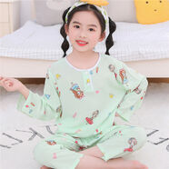 允橘適合2-13歲小孩子夏天穿的夏季兒童棉綢睡衣女童女孩空調服寶寶純 綠黃色 雙長(cháng)小公主 L號建議穿160cm