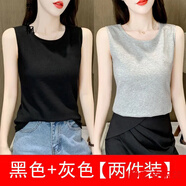 瑪菲萱吊帶背心女外穿內(nèi)搭無袖打底衫上衣背心女夏季坎肩背心女彈力可外 二件裝：坎肩背心【黑色+灰色】 2XL 125-145斤