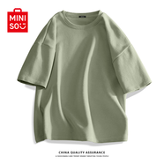 名創(chuàng  )優(yōu)品（MINISO）2件裝短袖t恤男夏季純白色重磅純棉寬松半袖男生百搭休閑大碼體恤 【重磅升級】棕櫚綠(空白) S 165 (男女同款)