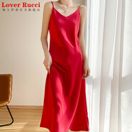 LOVER RUCCI重磅醋酸桑蠶絲吊帶連衣裙女法式氣質(zhì)高級(jí)感打底緞面料長(zhǎng)裙 大紅 XL