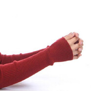 安以陌羊絨手臂套袖女秋冬針織手套羊毛線(xiàn)長(cháng)款袖套毛衣假袖子護胳膊保暖 銹紅色 50厘米無(wú)指洞