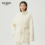 深呼吸DEEP BREATH女裝立領(lǐng)中長款棉服上衣外套女【附腰帶】A400926 白 L (4碼)