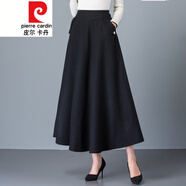 皮爾卡丹毛呢半身裙女2021加厚冬季長裙高腰呢子中長款傘裙秋冬大擺裙針織 Q019-黑色毛呢中長傘裙 留言定制
