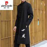 皮爾卡丹（pierre cardin）中國風唐裝漢服披風男古風復古中式外套男裝風衣古裝長衫長袍禪服 黑色-B31 3XL