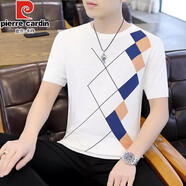 皮爾卡丹（pierre cardin）短袖男士夏季高端修身冰絲圓領(lǐng)上衣薄款休閑格子針織半袖體恤 1608白色 XL