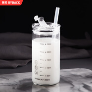 萊貝（RYBACK）兒童牛奶杯玻璃水杯帶刻度吸管杯微波爐早餐杯寶寶喝奶杯子果汁杯 刻度杯【杯蓋+吸管+杯套】