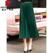 皮爾卡丹（pierre cardin）百褶裙顯瘦半身裙女裙子2023胖m大擺裙包臀春秋長(cháng)裙 a字裙 綠色 S 建議70-95斤