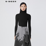 S.DEER圣迪奧女裝羅紋高領(lǐng)基本款修身黑色針織衫S21483541 黑色/91 S/160