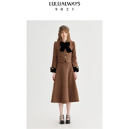 LULUALWAYS我愛(ài)露露24冬季新款時(shí)髦氣質(zhì)淑女高腰傘裙長(cháng)款半身裙女 卡其色 XL
