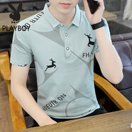 花花公子（PLAYBOY）短袖T恤男士夏季新款polo領(lǐng)衫純棉體恤休閑男裝潮流潮牌翻領(lǐng)T恤衫 2106綠色 L (105-120斤)