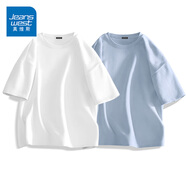 真維斯（Jeanswest）2件裝純棉重磅短袖t恤男生夏季山系慵懶風(fēng)情侶裝寬松加大碼半袖男 【2件裝】白(純色)+冰川藍(lán)(純色) 2XL (185) (體重160-180斤)