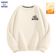 GENIOLAMODE衛(wèi)衣男加絨加厚冬季潮流潮牌圓領(lǐng)打底內(nèi)穿男生時尚衣服 淺米 M