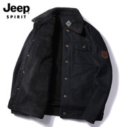 JEEP SPIRIT秋冬季毛絨棉服夾克棉襖毛領(lǐng)工裝外套潮男士加絨加厚大碼純棉外套 3166款深藍 4XL