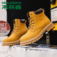 木林森（MULINSEN）男靴經(jīng)典情侶大黃靴秋冬季男士牛皮休閑馬丁靴男厚底工裝短靴大碼 磨砂黃色 46