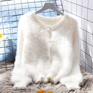 蜜莎蜜拉（Mirza Mirror）溫柔風(fēng)仿貂絨毛衣外套女寬松外穿秋冬新款日系甜美針織衫開(kāi)衫 白色 均碼