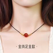 Letrange黃金手鏈女足金紅瑪瑙相思豆轉(zhuǎn)運珠手繩送女友情人節(jié)生日禮物禮盒 2顆足金金珠+紅瑪瑙（金線項鏈款）