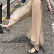 SZVB褲裙夏天女裝2025夏季新款九分廠家直售氣質(zhì)通勤流光寬松顯瘦闊腿 【香檳杏色】闊腿裙褲 單件 XL 120-135