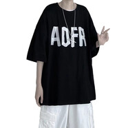 嘉曄五分袖男夏季短袖T恤男學(xué)生韓版潮流港風(fēng)ins卡通情侶半袖上衣體恤 黑色kp537 2XL