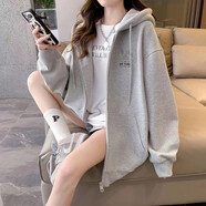 衣圖雅衛(wèi)衣女春秋寬松韓版學(xué)生秋冬裝2022年新款初中高中生開衫外套女連帽上衣服 灰色 均碼（可備注碼數(shù)）