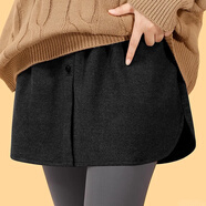 IFSONG屁簾女遮臀神器新款秋冬打底褲鯊魚(yú)褲假下擺顯瘦半身裙毛呢厚大碼 深灰色【紐扣款】 L 85-115斤