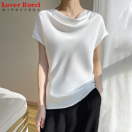LOVER RUCCI法式真絲堆堆領(lǐng)短袖女士醋酸緞面上衣2025夏裝新款桑蠶絲t恤小衫 奶白色 XL 適合體重100-110斤】