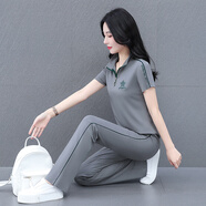 匹卡特（PIKATE）t恤女短袖女裝夏裝休閑套裝女夏季女士上衣服運(yùn)動(dòng)服韓版寬松夏天 7676灰衣+灰褲 L