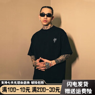 初澈夏季新款短袖t恤男潮牌簡約創(chuàng)意字母鯊魚印花寬松純棉打底體恤 黑色 鯊魚 3XL-180-195cm 175-210左右