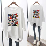 尚濤長(cháng)袖t恤女2025春秋季女裝韓版學(xué)生中長(cháng)款寬松休閑上衣打底衫 tig虎 L建議100-110斤