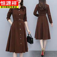 恒源祥燈芯絨連衣裙高檔時(shí)尚春秋新款大碼遮肉收腰純色中年媽媽打底裙子 咖啡色 （關(guān)注店鋪，先發(fā)貨） M 建議100斤以下