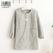 詩(shī)佩琪（SVORIAHI）圍裙家用廚房長(cháng)袖外套罩衣成人可愛(ài)日系韓版女款時(shí)尚防水防油工作服 灰綠色 1條（簡(jiǎn)約豎條長(cháng)袖圍裙）