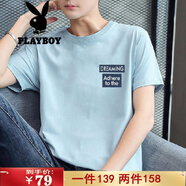 花花公子（PLAYBOY） 短袖t恤男夏季薄款男士T恤潮純棉體恤男生字母圓領(lǐng)打底透氣汗衫 2028藍(lán)色 XL/175（125-140斤）