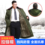 尤薩棉大衣男老式過膝軍大衣冬季加厚保安大衣黃防寒服綠東北棉襖棉服 【帶帽款】-可拆洗-升級綠金絲絨 均碼（適合160-190cm穿）