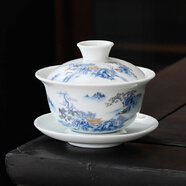 瓷牌茗茶具 蓋碗大號 青花陶瓷蓋碗花茶杯 白瓷三才碗杯敬茶碗泡茶 功夫茶具 【山水人家】蓋碗