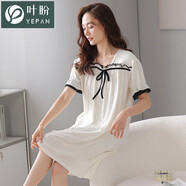 葉盼（yepan） 睡裙女士夏季莫代爾薄款性感睡衣夏天寬松連衣裙七夕情人家居服 94002-椰白 M (160) ：建議80-105斤穿著