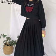 貴蘭姿（guilanzi）jk制服水手服基礎款學(xué)院風(fēng)女裝春秋學(xué)生校服套裝新款連衣裙女夏天 黑三本（長(cháng)繡+長(cháng)群） 2XL【120斤-150斤】
