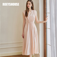 ROEYSHOUSE羅衣優(yōu)雅V領(lǐng)大擺連衣裙夏季新款淑女淺粉色褶皺無袖裙子10345 淺粉色 M