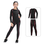 昇億 兒童緊身衣訓練服運動套裝健身速干衣彈力保暖足球訓練籃球服 【長袖】玫紅兩件套 120 （24碼 適合40-50斤）